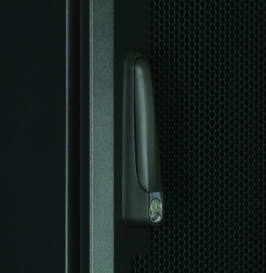 Perforated mesh door and handle detail from a TOTEN cabinet